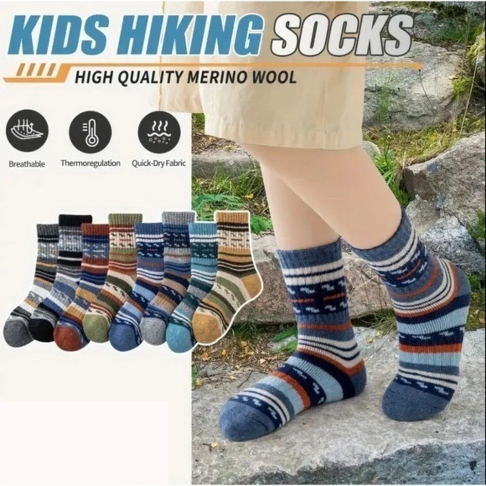 Merino Wool Thermal Thick Warm Cozy Winter Socks 8-12‎ Boys Retro Striped Soft